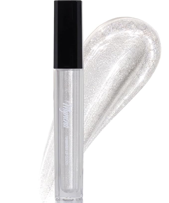 Mynena Crystal-Clear Icy Silver Shimmer Lip Gloss Non-Sticky Clear Filled with Iridescent Sparkles | Lightweight Lip Topper | Demi-Sheer Lipgloss from Cosplay to Everyday Glam | Aila