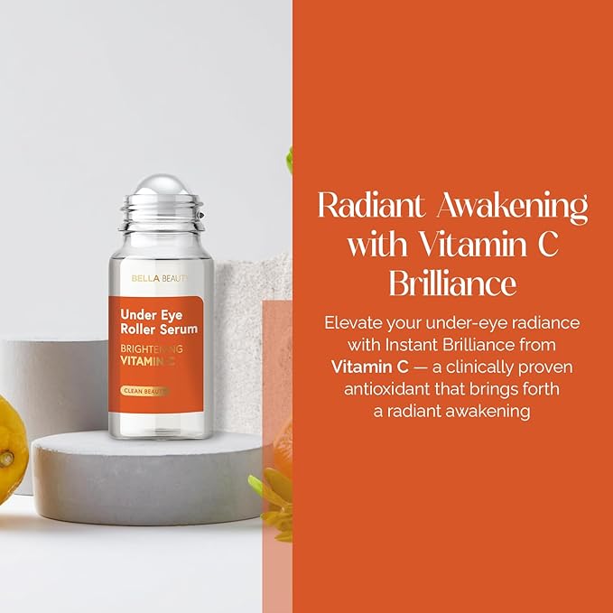 Bella Beauty Vitamin C Under Eye Roller Serum - Dermatologist Tested, Anti Aging, Korean Skin Care - Helps Minimize Dark Circles, Puffiness, Fine Lines - Vegan, Clean Beauty, Cruelty Free - Pack of 2