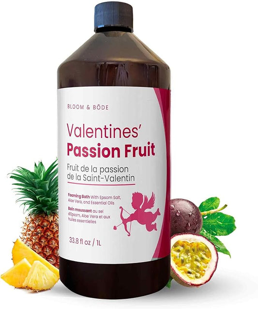 Luxury Foaming Bath - Natural Scented Bubble Bath with Essential Oils and Epsom Salt - Valentines' Passion Fruit Scent, 33.8 fl oz