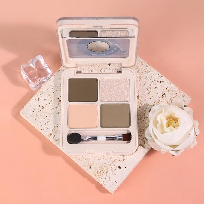 Nude Brown Champagne 4Colors Eyeshadow Makeup Palette with Brush Mirror,Natural Neutral Powde Eye Shadow Palettes for Older Women,Long Lasting Naturing-Looking,Lightweight Eye Makeup Kit Travel Size