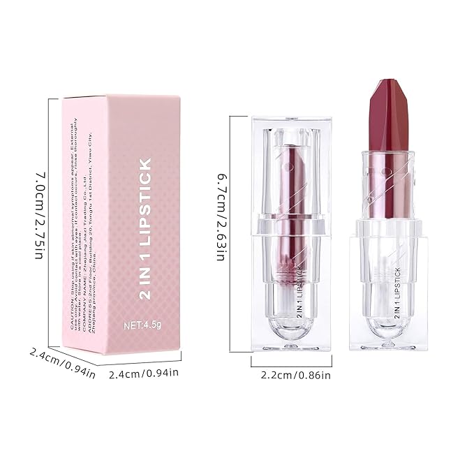 2 in 1 Rose Red Lipstick Nude Lipstick Dual Sided, Lip stick for Women, One Stroke Two-Tone High Pigment Longlasting Waterproof Non-Stick Gloss Lipsticks for Christmas Cosplay (#06)