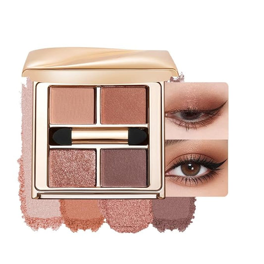 Warm Rosy Brown Eyeshadow Palette, 4-Shade Neutral Nude Matte & Shimmer Eye Makeup for Soft Glam & Romantic Rose Looks — Enhances Brown, Hazel & Green Eyes, High Pigment Long-Lasting Blendable Formula