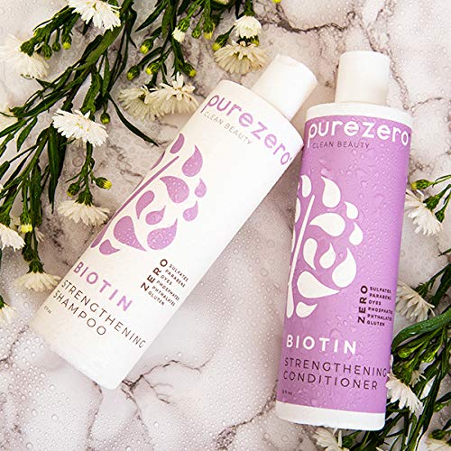 Purezero Biotin Shampoo & Conditioner Set - Anti Thinning Formula - Volumizing, Thicker, Fuller Hair - Zero Sulfates, Parabens, Dyes, Gluten - 100% Vegan & Cruelty Free (12 Fl Oz (Pack of 2))