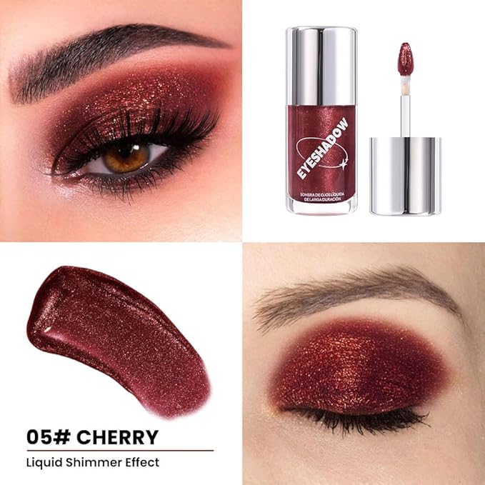 SUAKE Liquid Sparkling Glitter Eye Shadow – Rose Gold Cherry Eyeshadow, Eyeliner, Eyelid Shimmer Highlight Makeup, Highly Pigmented sombra de para ojos,Waterproof Quick-Drying (05Cherry#)
