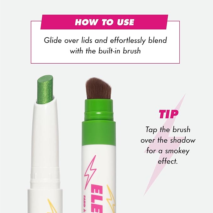 Lime Crime Electric Slide Eyeshadow & Brush Stick, Lets Bounce - Lightweight 2-in-1 Eyeshadow Smudge Stick with Angled Brush for Long Lasting & Natural Color or Glow - Vegan & Cruelty-Free
