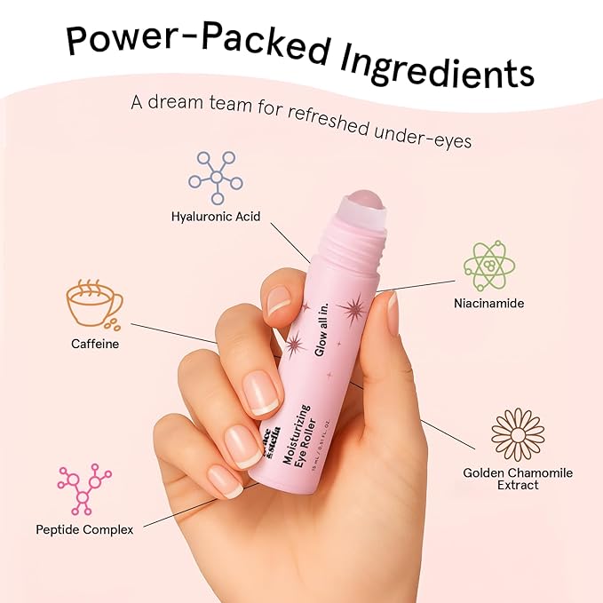 grace & stella Under Eye Brightener with Rose Quartz Rollerball - Hyaluronic Acid, Centella Asiatica & Caffeine Under Eye Serum for Dark Circles & Puffiness - Gifts for Women, Vegan (15ml / 0.51floz)