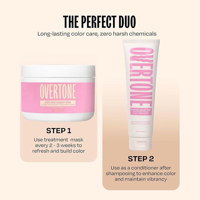 Overtone Semi Permanent Hair Color Conditioner, Cotton Candy Pink, 8 oz, Nourishing, Damage-Free, Color Depositing Mask for All Hair Types with Shea Butter & Coconut Oil, Vegan & Cruelty-Free