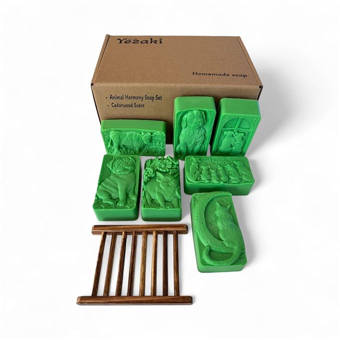 Yezaki Handmade Soap Gift Set 7-Piece Green Soap Natural Soap Bar Handmade Organic Soap Bar Set for Gift Homemade soap Botanical Vegan Non Toxic Made in USA