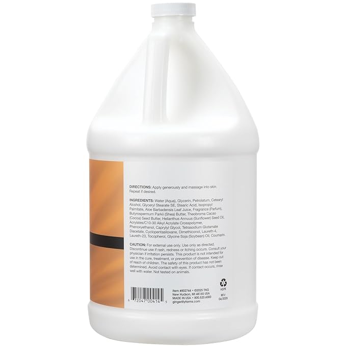 Ginger Lily Farms Botanicals Shea Indulgence 24H Deep Hydration Body Lotion, Coco Mango, 100% Vegan & Cruelty-Free, Coconut Mango Scent, 1 Gallon (128 fl oz) Refill
