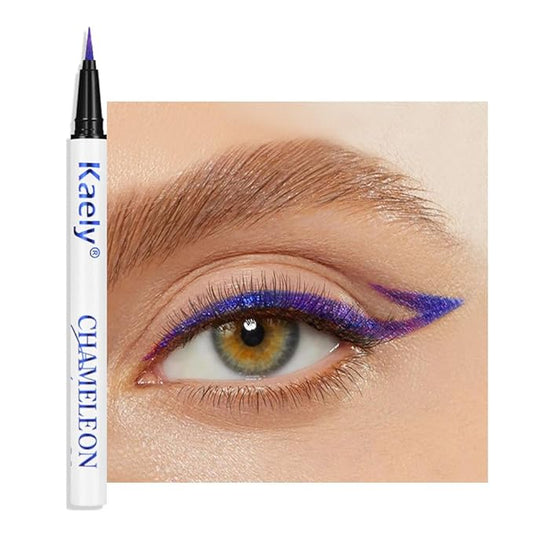 Kaely Chameleon Liquid Eyeliner, Glitter Metallic Chrome Eyeliner Liquid, Multichrome Eye Liner Waterproof Smudge Proof, High-Pigmented Makeup Looks, Quick-Drying, Cruelty-free, 03 Blue