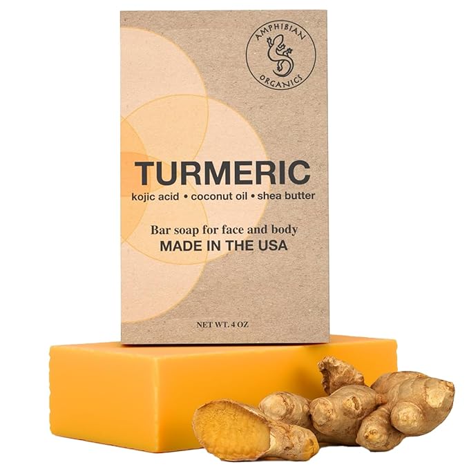 Turmeric Kojic Acid Soap Bar with Coconut Oil, Shea Butter & Essential Oils – Handcrafted in USA, Vegan Natural Face & Body Bar for All Skin Types, 4oz