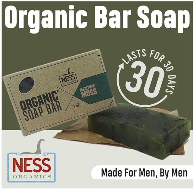 Ness Mens Soap Bar - Maritime Moss Scent - Natural Soap For Men - Mens Bar Soap With Organic Ingredients & Essential Oils - Moisturizing Bar Soap - Handmade In The USA, Cruelty Free, Vegan - 3 Pack