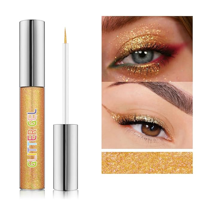 2PCS Glitter Liquid Eyeliner Set, Gold & Green Waterproof Smudge-Proof Shimmer Metallic Eyeliner, Quick-Dry Vegan Formula for Party Makeup, Gift for Women ST Patricks Day Accessories