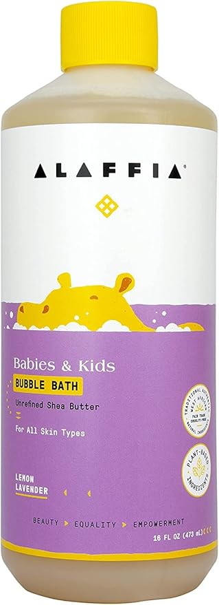 Alaffia Babies and Kids Bubble Bath, Gentle Bath Essentials for Delicate Skin, Plant-Based Formula That is Paraben & Sulfate-Free, Vegan, Calming with Long-Lasting Bubbles, Lemon Lavender 16 Fl Oz