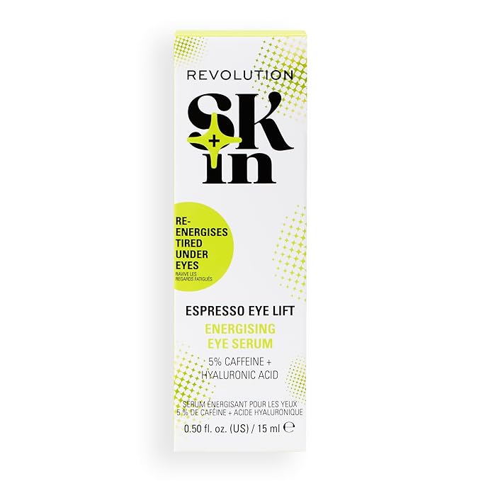 Revolution Skin, Espresso Eye Lift 5% Caffeine Energizing Eye Serum, Helps Dark Circles & Puffiness with Hyaluronic Acid & Caffeine, Vegan & Cruelty-Free, 0.5 fl oz