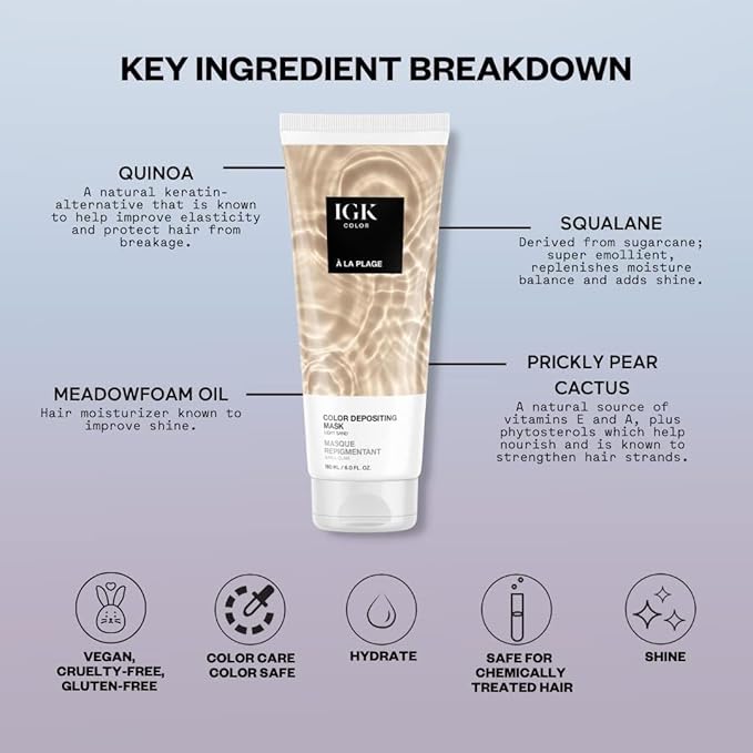 IGK Hair Gloss Toner & Depositing Mask + At-Home Color Tool Set | A La Plage Light Sand | Semi-Permanent Shine + Tone | Salon-Quality Application