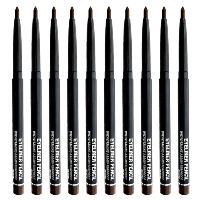 10PCS Brown Automatic Waterproof Inner Eyeliner, Eyeshadow & Eyebrow Pencil – Multi-Use Cream Pen for Liner, Shadow & Brows,Matte Quick Dry Eye Pencils, Smudge Proof, Delineador de ojos