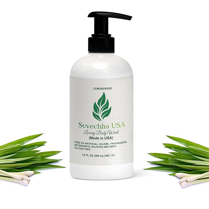Vegan Body Wash with non toxic, Organic Ingredients | Made in USA |Great for Delicate Skin | Paraben free, gluten free, sulfate free| Moisturizing with organic Aloe & Shea Butter (Lemongrass)