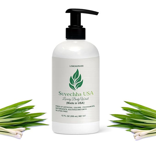 Vegan Body Wash with non toxic, Organic Ingredients | Made in USA |Great for Delicate Skin | Paraben free, gluten free, sulfate free| Moisturizing with organic Aloe & Shea Butter (Lemongrass)