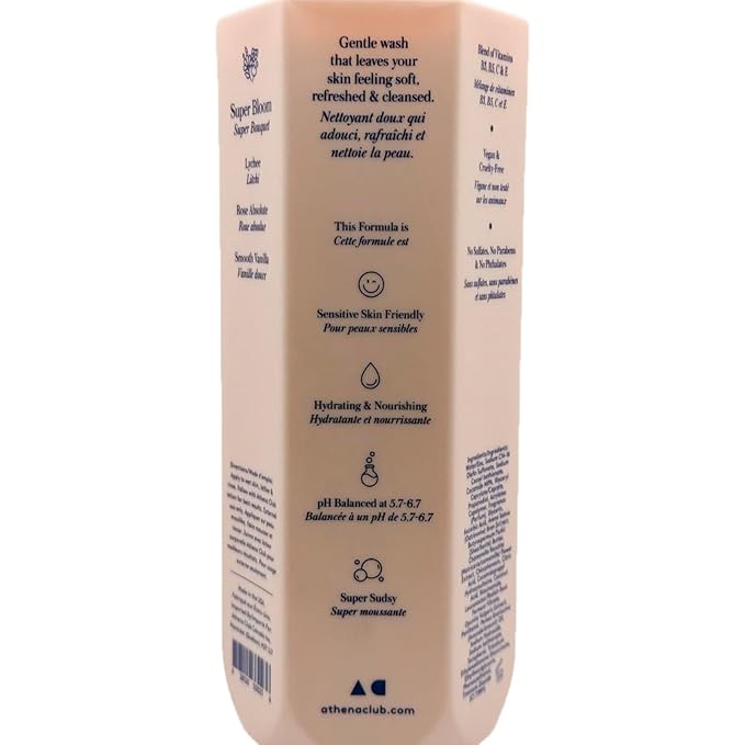Athena Club Super Bloom Creamy Body Wash, Vegan, pH Balanced, Sulfate-Free, Vitamin-Enriched