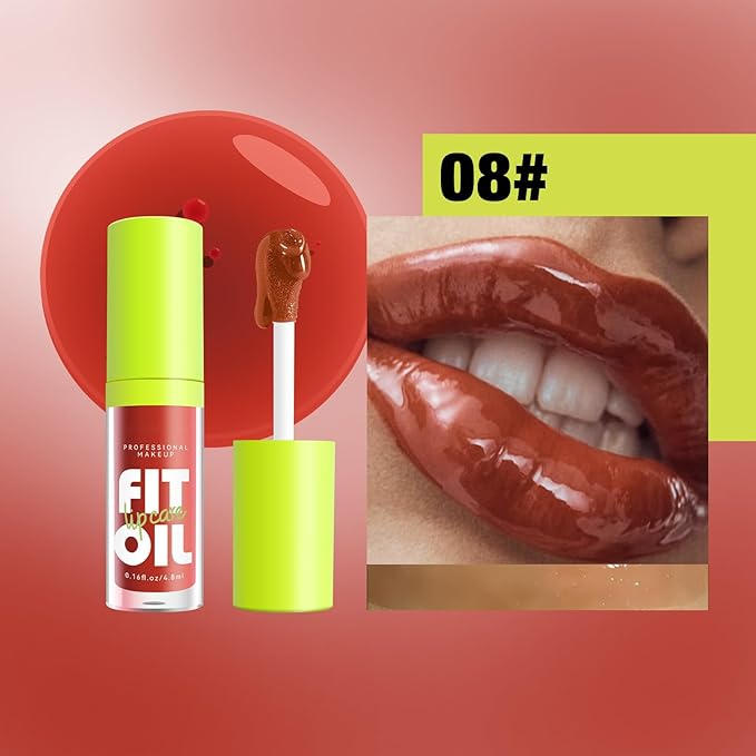 8 Colors Lip Plumping Gloss With Big Brush Head, Moisturizing Formula, Visibly Defines & Plumps Lips Repairing Lightening Lines Fresh Clear Smooth Care (# 08)