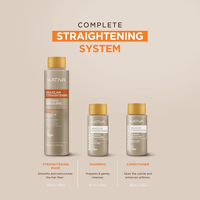 KATIVA Brazilian Keratin Treatment Kit at home Formaldehyde Free Hair Straightening with Hyaluronic Acid, Up to 12 Weeks Frizz Control for Curly, Wavy, Frizzy Hair (Straightening Kit)