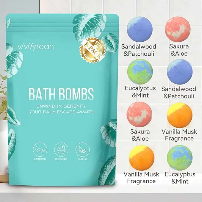 Bath Bombs for Women Gift Set, 8 Organic Bath Bombs Easter, Birthday Gifts for Women, Girls, Adults, Relaxation Home SPA Bubble Bath, Self Care for Wife, Mother, Girlfriend, Easter Basket Stuffers