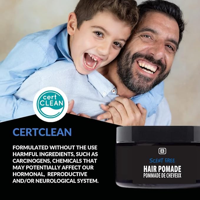Scent Free Medium Hold Vegan Pomade for Men - EWG VERIFIED, Water Based All Natural Flake Free for All Day Hold and Hairstyles