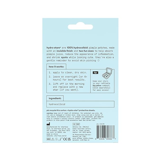 Starface Hydro-Star Clear Big Pack, Invisible Hydrocolloid Pimple Patches, Two Sizes and Star Shape, Absorb Fluid and Reduce Redness (96 Count) (Pack of 2)
