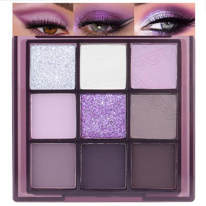 SUAKE Purple Eyeshadow Palette for Eye Makeup,High Pigmented Silver White Tan Grape Brown Color Light Violet Eye Shadow Primers, Matte Shimmer Powder Palet de sombras de ojos
