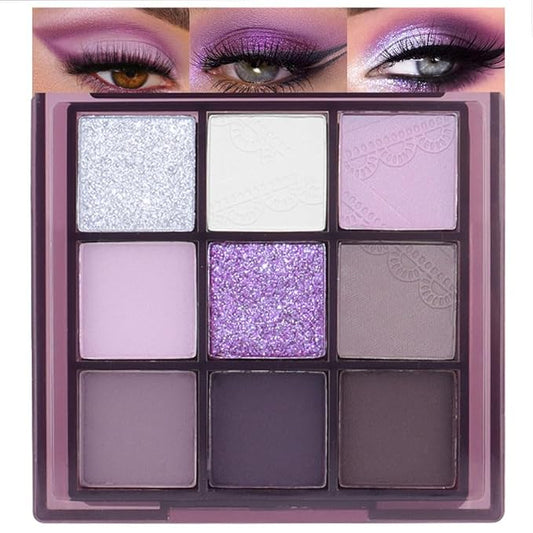 SUAKE Purple Eyeshadow Palette for Eye Makeup,High Pigmented Silver White Tan Grape Brown Color Light Violet Eye Shadow Primers, Matte Shimmer Powder Palet de sombras de ojos