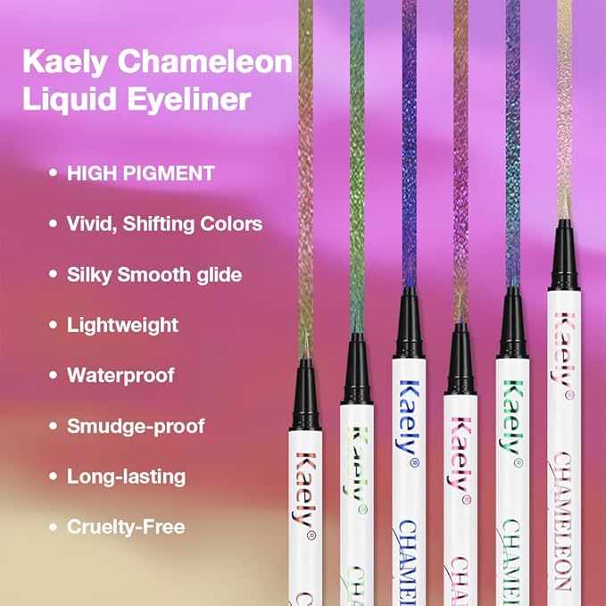 Kaely Chameleon Liquid Eyeliner, Glitter Metallic Chrome Eyeliner Liquid, Multichrome Eye Liner Waterproof Smudge Proof, High-Pigmented Makeup Looks, Quick-Drying, Cruelty-free, 04 Purple