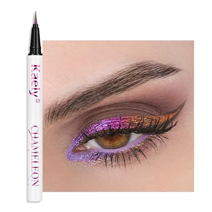 Kaely Chameleon Liquid Eyeliner, Glitter Metallic Chrome Eyeliner Liquid, Multichrome Eye Liner Waterproof Smudge Proof, High-Pigmented Makeup Looks, Quick-Drying, Cruelty-free, 04 Purple