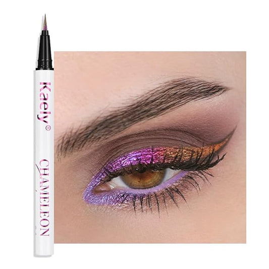 Kaely Chameleon Liquid Eyeliner, Glitter Metallic Chrome Eyeliner Liquid, Multichrome Eye Liner Waterproof Smudge Proof, High-Pigmented Makeup Looks, Quick-Drying, Cruelty-free, 04 Purple