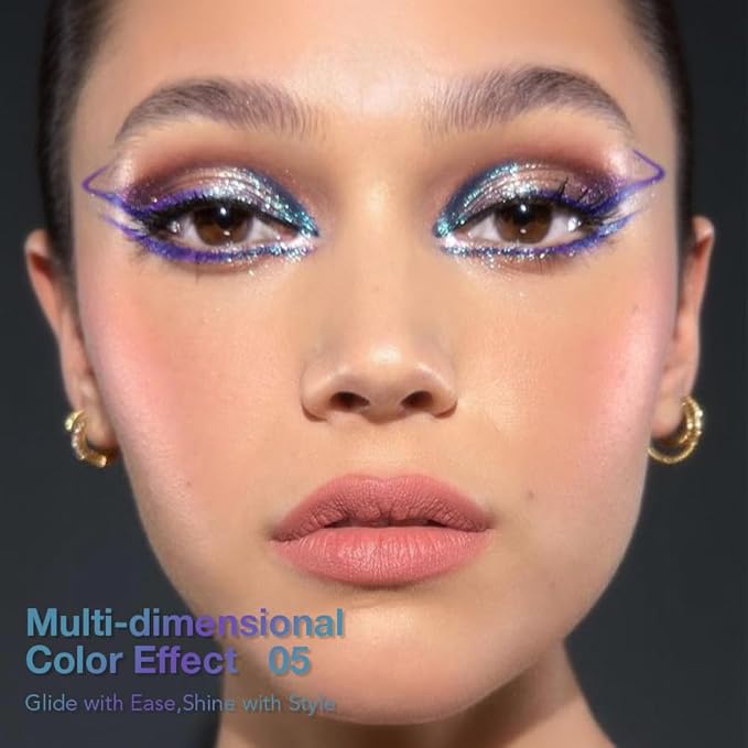 Kaely Chameleon Liquid Eyeliner, Glitter Metallic Chrome Eyeliner Liquid, Multichrome Eye Liner Waterproof Smudge Proof, High-Pigmented Makeup Looks, Quick-Drying, Cruelty-free, 05 Teal