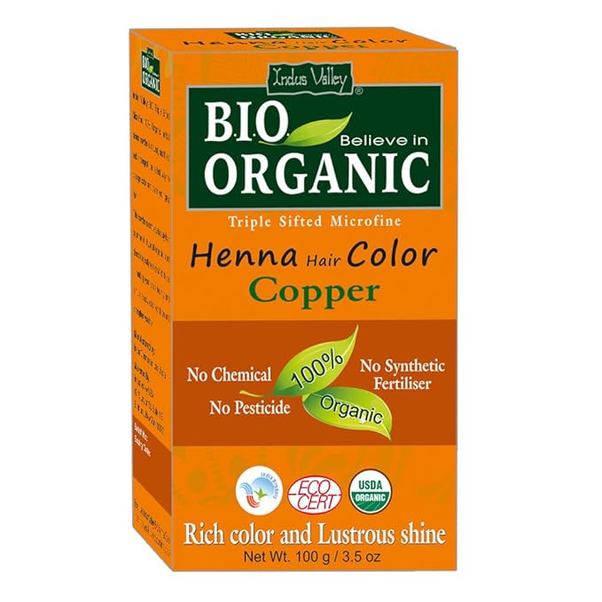 Indus Valley Bio Organic Natural Henna Powder For Hair Dye Copper Brown- 3.5 oz