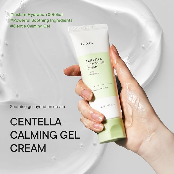 IUNIK Centella Calming Gel Cream Vegan Non-Sticky Moisturizing Blemish Care w/Centella Asiatica Tea Tree Soothes Acne Rosacea Oily & Sensitive Skin Korean Skincare