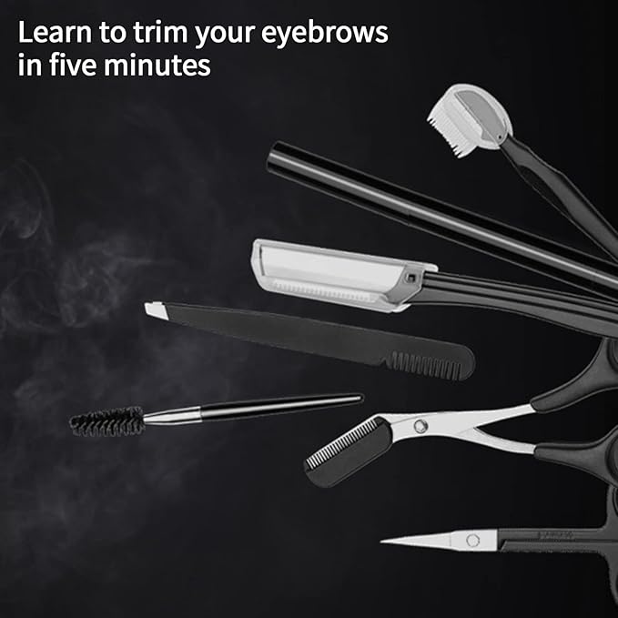 8PCS/SET Professional Eyebrow Shaping Grooming Kit - Beauty Tools Set with Leather Bag Eyebrow Grooming Kit for Women & Men, Eyebrow Trimming Kit With Razor Eyebrow Scissors and Brush with Comb