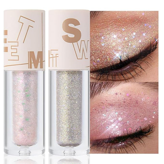 SUAKE Liquid Sparkling Glitter Eye Shadow Sticks – Crystal Silver Golden Eyeshadow, Eyeliner, Eyelid, Shimmer Highlight Makeup, Waterproof Quick-Drying, sombra de para ojos