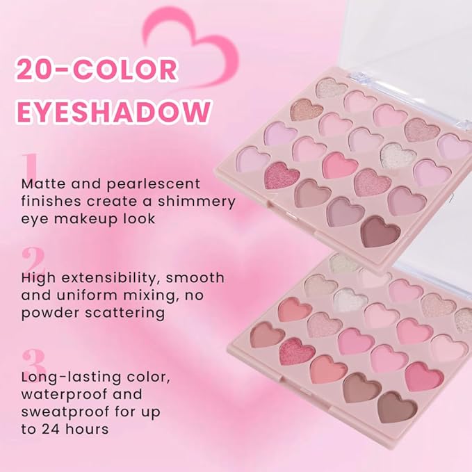SUAKE Nude Pink Eyeshadow Palette, Matte & Shimmer, High Pigmented 20 Colors Brown Purple Eye Shadow Primers for Eye Makeup, Korean Powder Palet de sombras de ojos (02#-PINK-20 COLORS)
