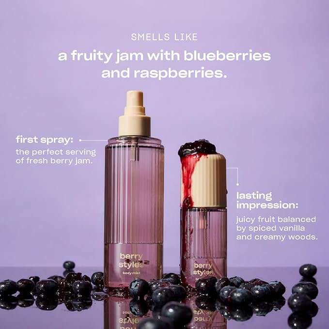 Snif Berry Styles Body Mist 8oz, Fruity Gourmand Fragrance Mist for Body & Hair, Blueberry, Raspberry & Vanilla, Clean, Vegan, Cruelty Free