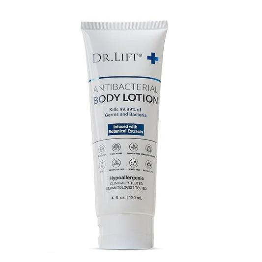 Antibacterial Body Lotion, Hypoallergenic Formula with Vitamin C & E, Calendula and Chamomile, Gentle on Skin, Non Greasy and Fast Absorbing, Vegan, Paraben Free, Mineral Oil Free, 4 Fl Oz
