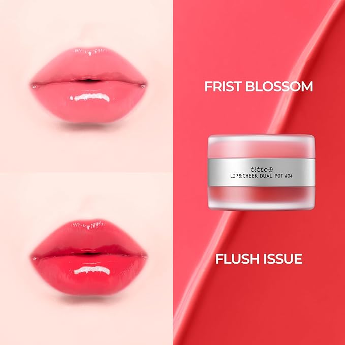 titto Lip & Cheek Dual Pot Blendable & Buildable | Multi-Use Tinted Balm & Blush for Cheeks, Rich Buttery Texture, Long-Lasting, Natural Dewy Finish, Vegan, K Beauty (#04 First Blossom/Flush Issue)