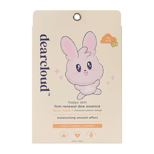 dearcloud Hoppy Skin Firm Renewal Dew Essence Face Mask, Korean Sheet Mask - Collagen, Retinol & Ceramides (3 Count)