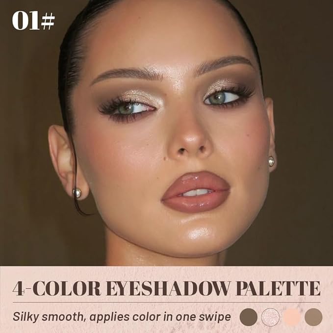 Nude Brown Champagne 4Colors Eyeshadow Makeup Palette with Brush Mirror,Natural Neutral Powde Eye Shadow Palettes for Older Women,Long Lasting Naturing-Looking,Lightweight Eye Makeup Kit Travel Size