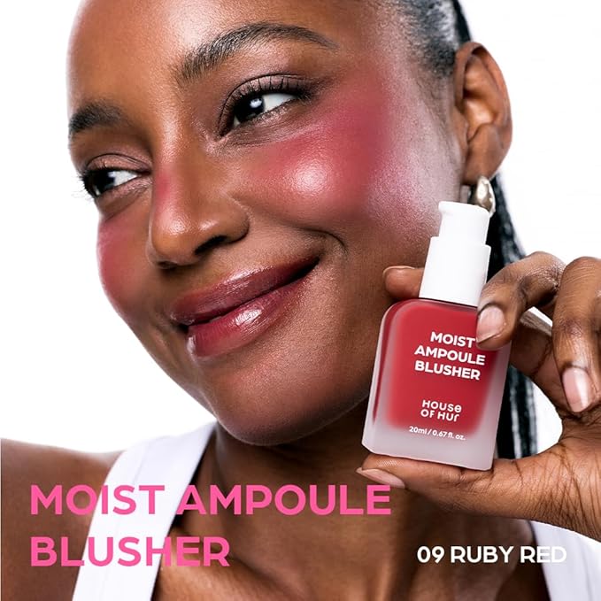 House of Hur Moist Ampoule Blusher with 50% Moisture Essence | Hydrating & Long-Lasting Blush | 0.68fl.oz (9 Shades) (Ruby Red)