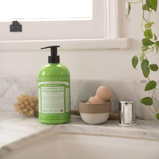 Dr. Bronner's - Organic Sugar Soap (Lemongrass, 12 Ounce) - Made with Organic Oils, Sugar and Shikakai Powder, 4-in-1 Use: Hands, Body, Face and Hair, Cleanses, Moisturizes and Nourishes, Vegan