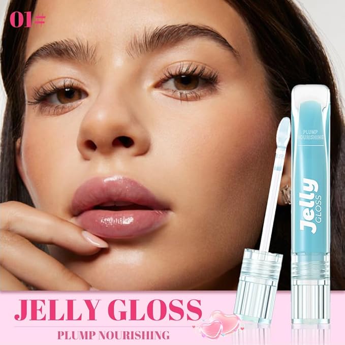 Jelly Lip Gloss, Soft Lip Tint, Instantly creates a Sheer Glass-like Shine, Cool Blue Red Rose Mocha Bean Chocolate Brown Colors, Smoothing, Moisturizing, Plump and Hydrated (B01)