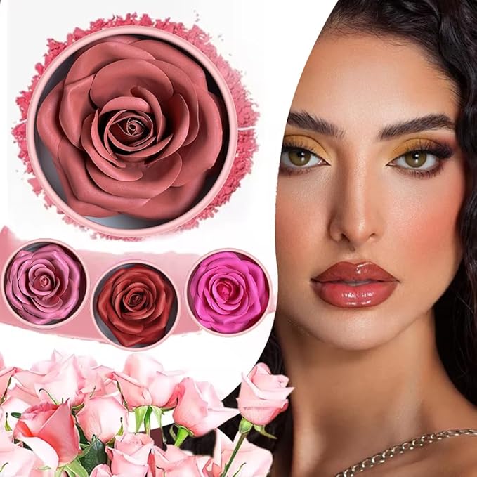 3d Rose Petal Blush, Matte Flower Petal Rose Makeup Blusher for Cheeks, Natural Glowing Redness Long Lasting Buildable Color, Contouring and Brightening, Makeup Powder blusher Gifts(#04)