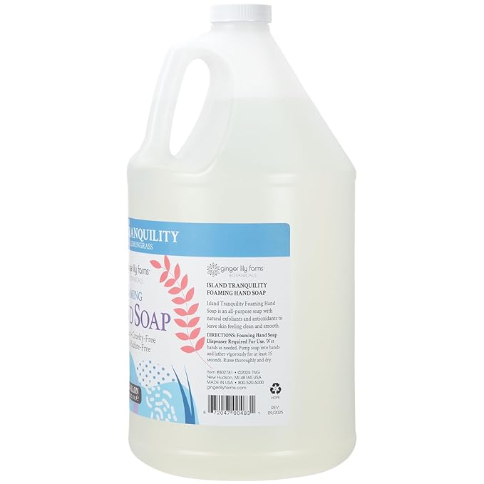 Ginger Lily Farms Botanicals All-Purpose Foaming Hand Soap Refill, Island Tranquility, 100% Vegan & Cruelty-Free, Green Tea Lemongrass Scent, 1 Gallon (128 fl oz)